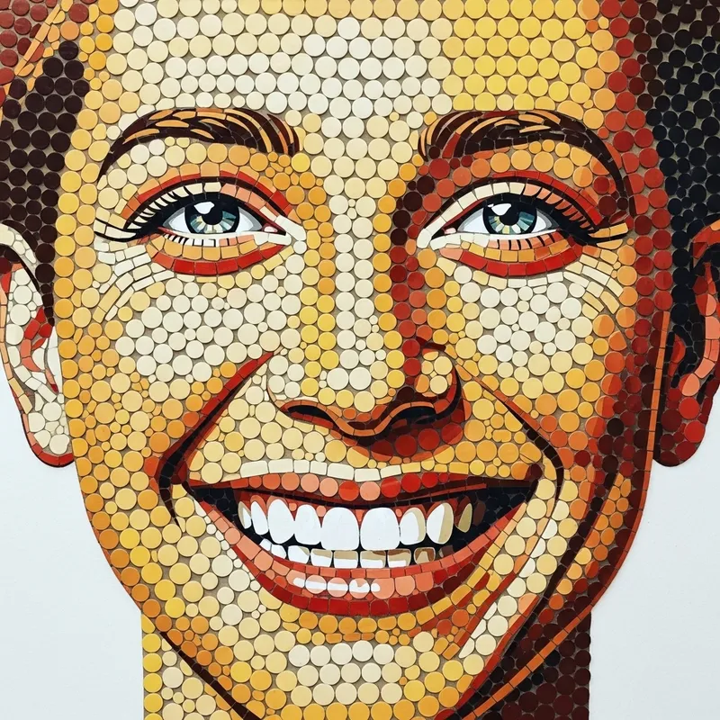 Happy Face Mosaic: Smiling Expression in Circular Tiles