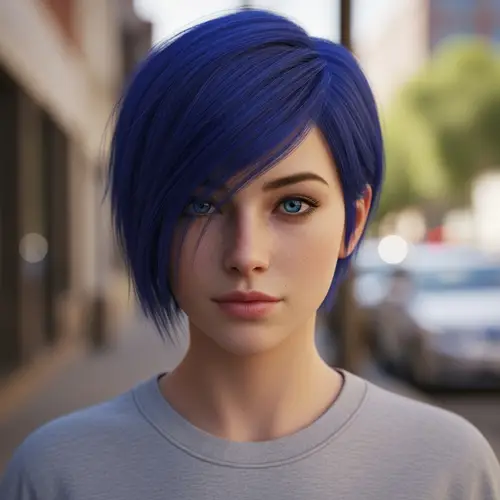 Girl with Short Deep Blue Hair - Stunning Image