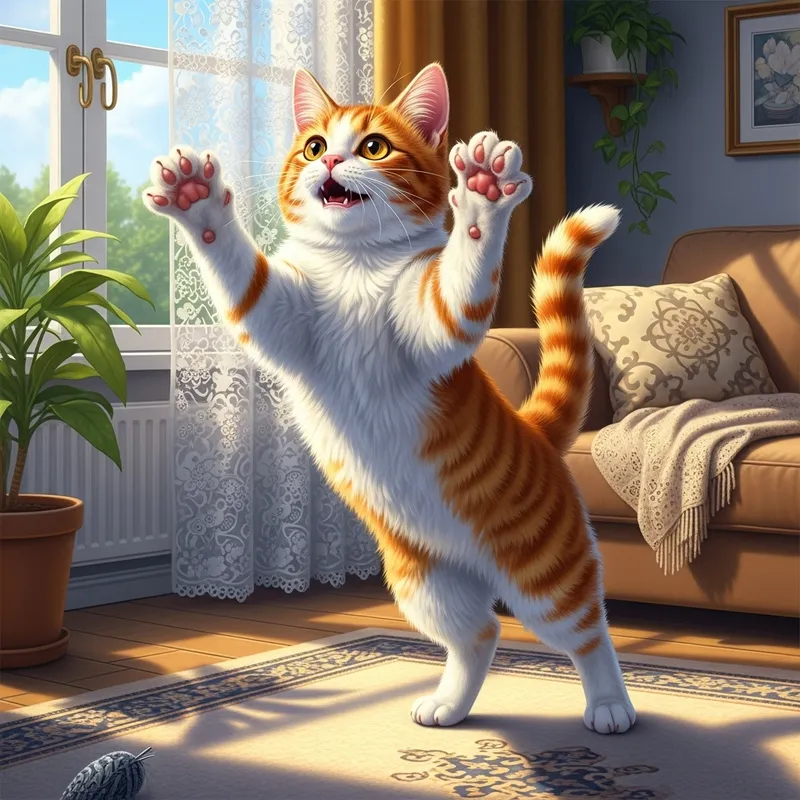 Playful Orange and White Cat Jumping | Adorable Feline Photo Playful Orange and White Cat Jumping | Adorable Feline Photo