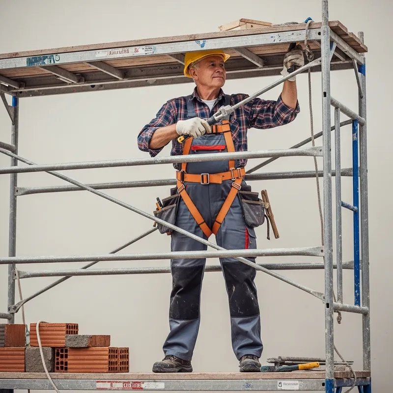Elderly Caucasian Man on Scaffold | Construction Project