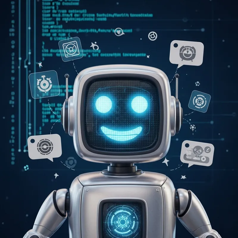 Friendly AI Robot Interface with Glowing Eyes Friendly AI Robot Interface with Glowing Eyes