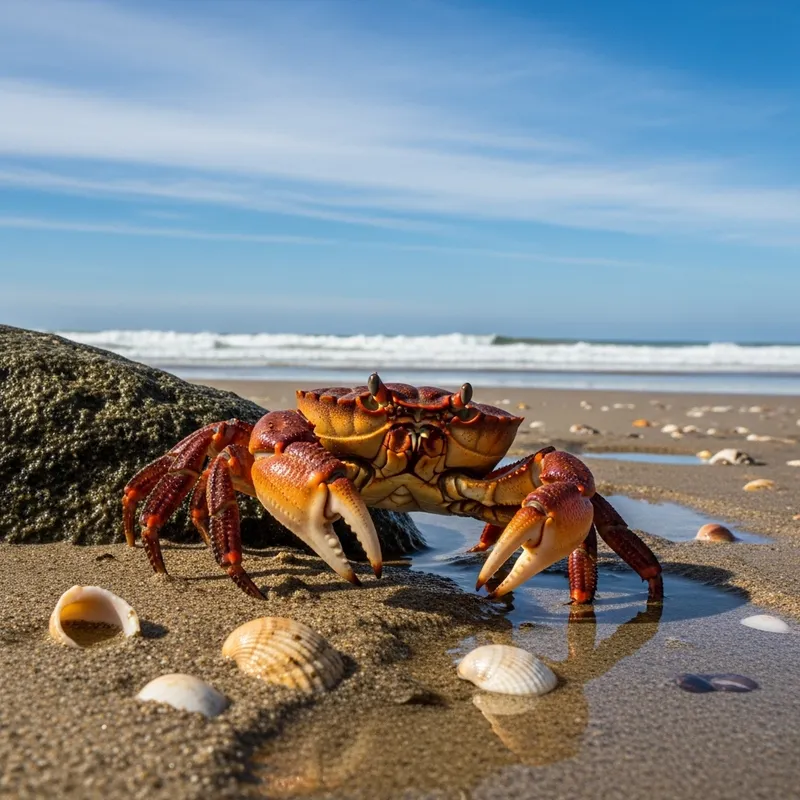 Rusty Orange Crab - A Wild Creature on Sandy Beach
