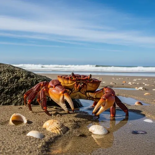 Rusty Orange Shell Crab on Sunny Beach