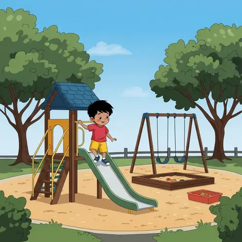 Joyful South Asian Child Playing in Colorful Playground