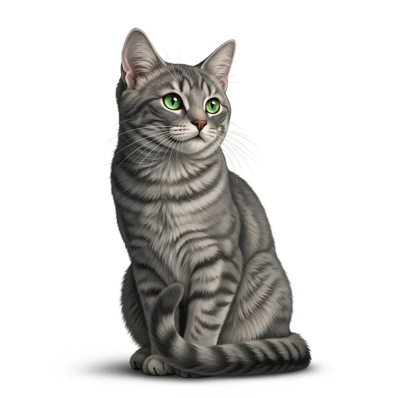 Beautiful Grey Cat with Striking Green Eyes and Long Whiskers