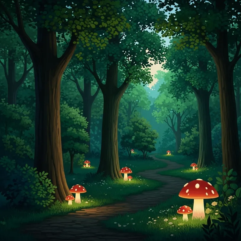 Enchanted Forest with Mushroom Lamps