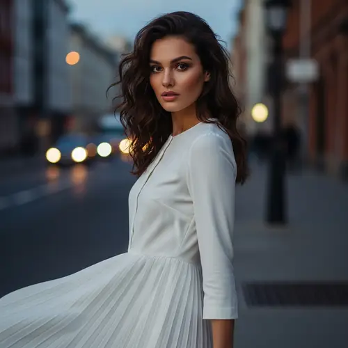 2000s Era Model in Iconic White Dress like 1950s Hollywood Actress