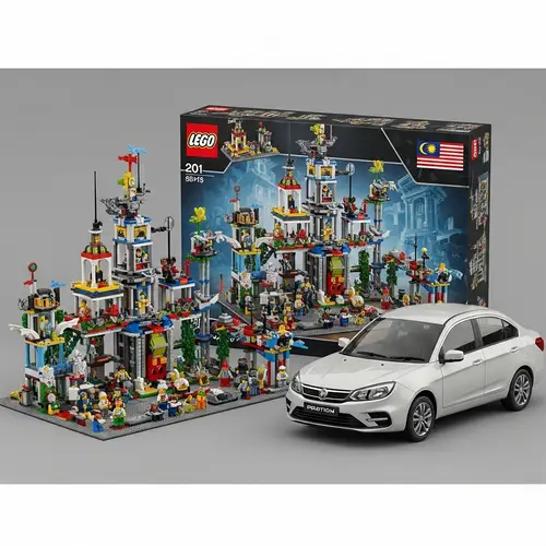 Colorful Lego Set & Malaysian Proton Saga Car Photos