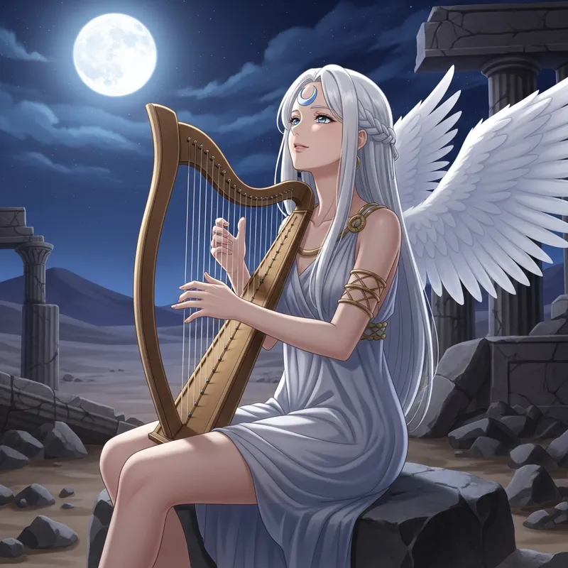 Princess Serenity Harp Player in Moonlit Serenity