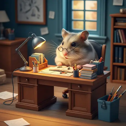 Adorable Hamster Working at a Mini Desk