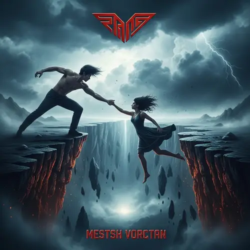 Heroic Silhouettes: Asian Man Saving Hispanic Woman - Album Cover Art