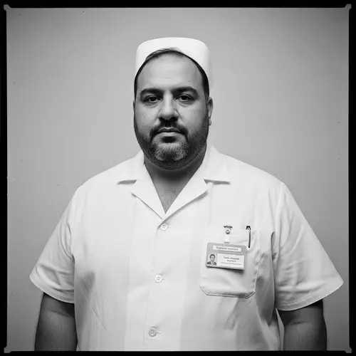 Dedicated Overweight Nurse in Vintage Black & White