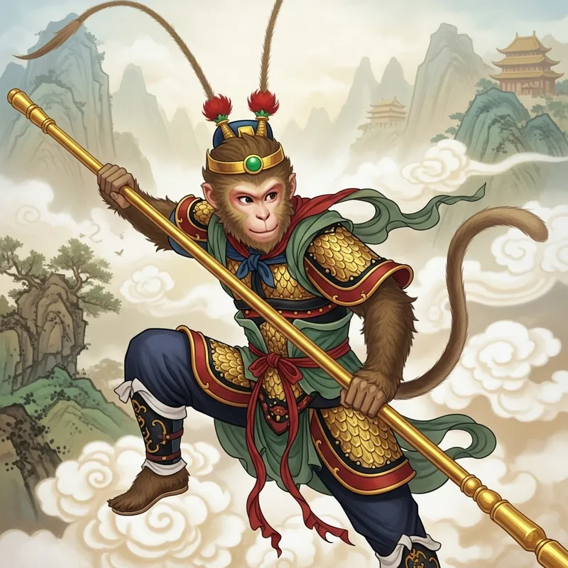 Monkey King Chinese Painting - Mythical Character Artwork