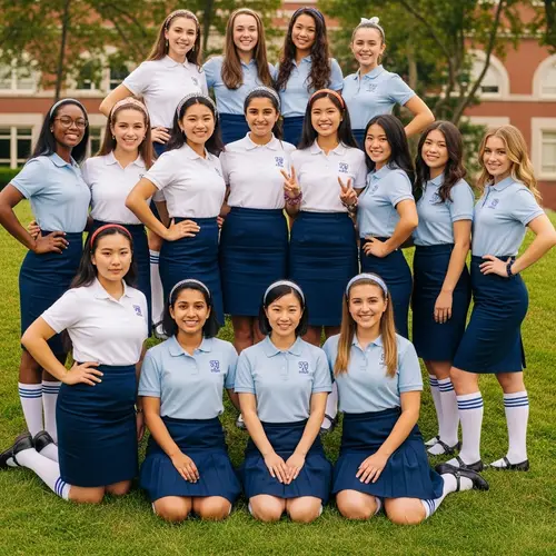 Diverse Schoolgirls in Retro Uniforms | Confident & Playful Poses