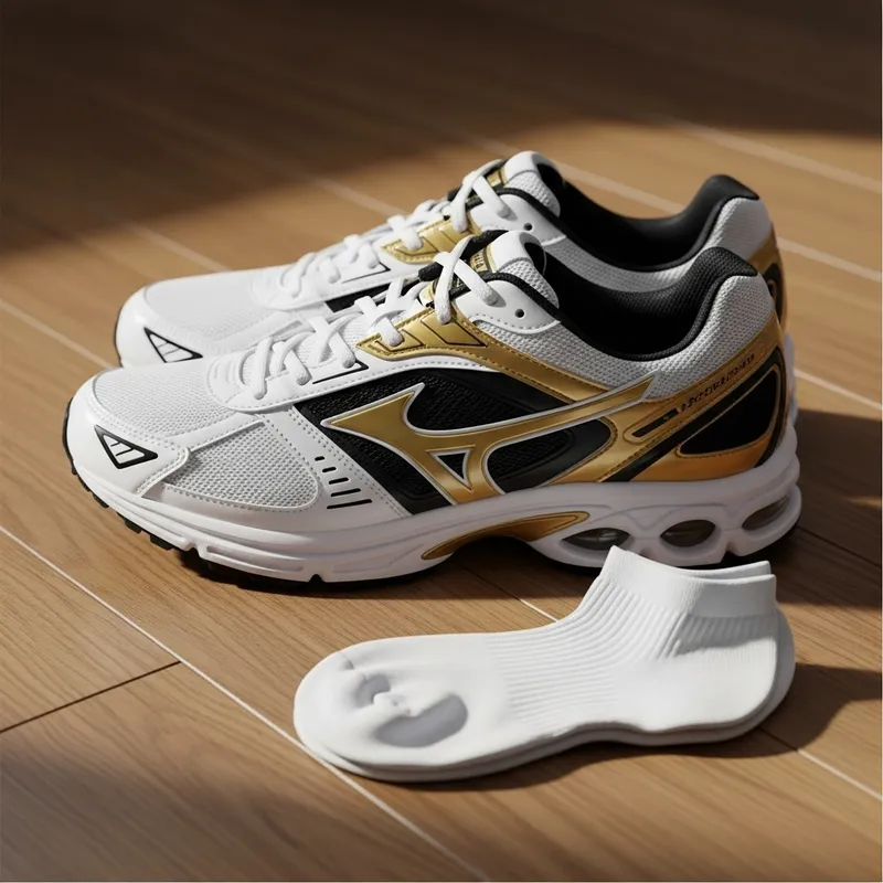 Sleek White Running Shoes with Gold Accents | Nike Swoosh Design