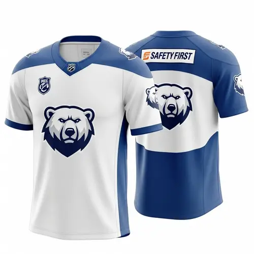 White and Blue Jersey with Polar Bear Logo - Cool and Interesting Design