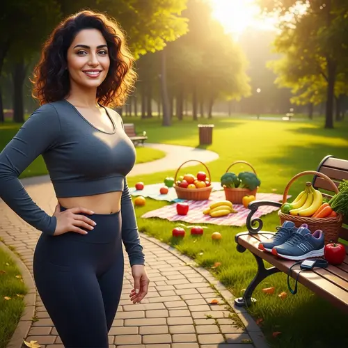 Middle-Eastern Woman Achieving Weight Loss Goals in Tranquil Park Setting