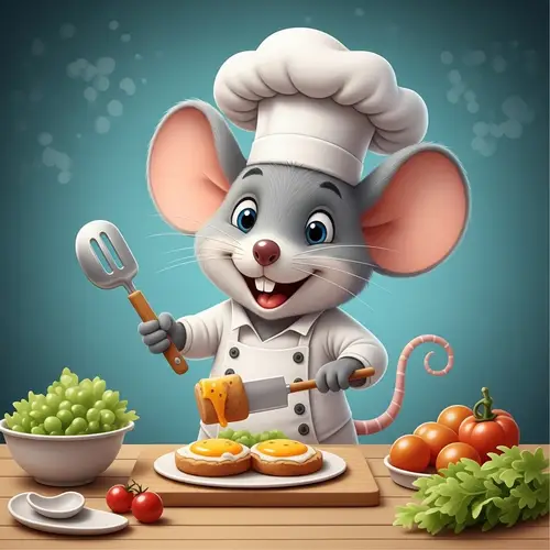 Chef Mouse Preparing Food: Cute Kitchen Scene
