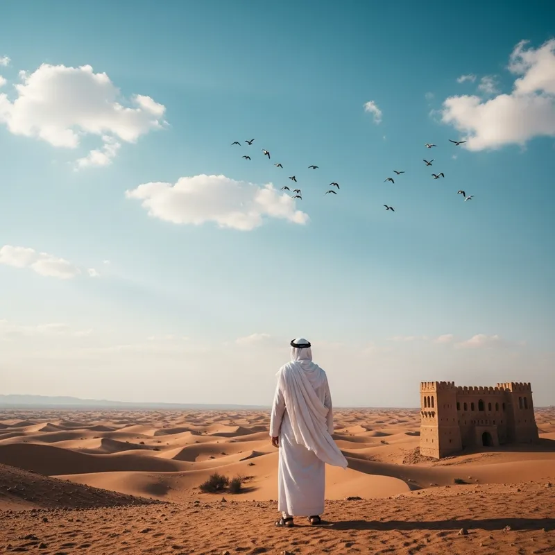 Hussain ibn Ali's Legacy in Karbala Desert | Symbolic Sky Background