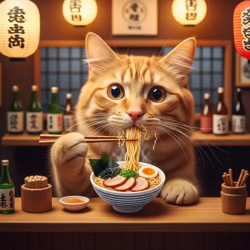 Cat Enjoying Ramen: A Whiskered Delight