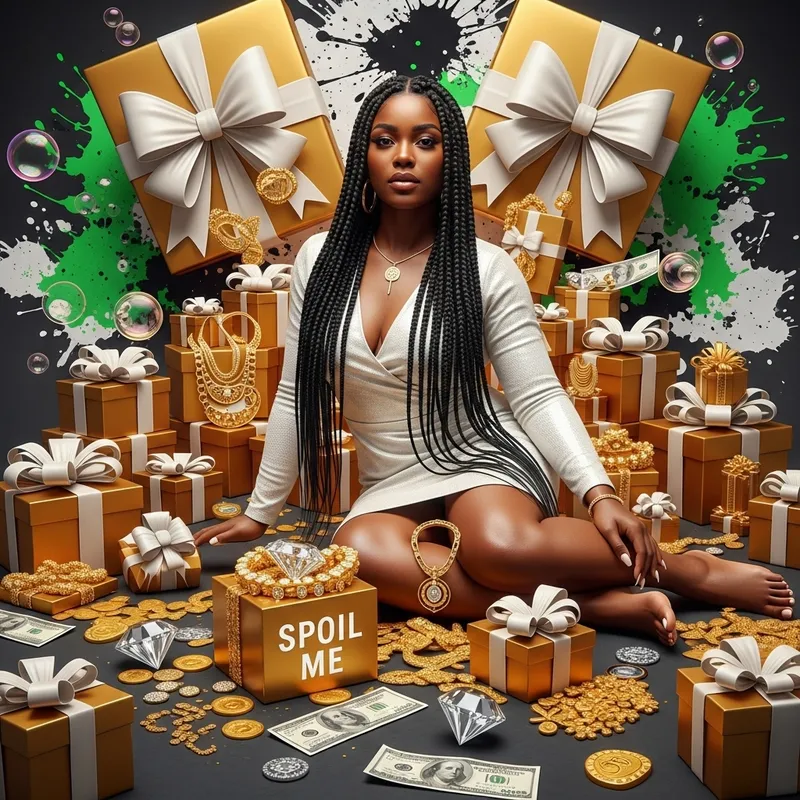 Stunning African American Woman with Long Box Braids in Bling White Dress