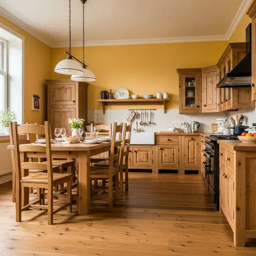 Country Style Kitchen & Dining Room with Rustic Furniture
