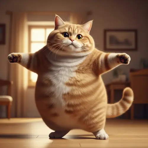 Charming Dancing Fat Cat - Joyful Furry Pet Waltzing