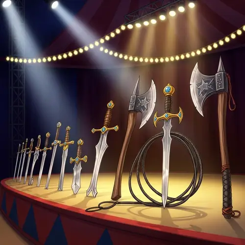 Circus-Themed Stage with Colorful Array of Weapons