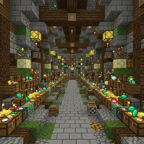 Spacious Stone and Wood Minecraft-style Treasure Vault
