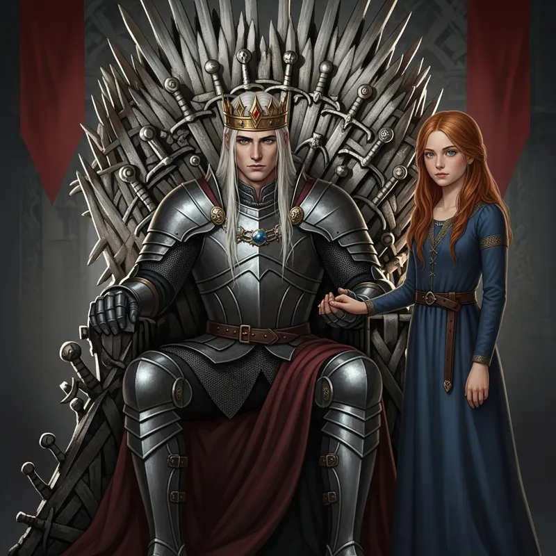 Realistic Game of Thrones Inspired Art with Regal Duo on Iron Throne