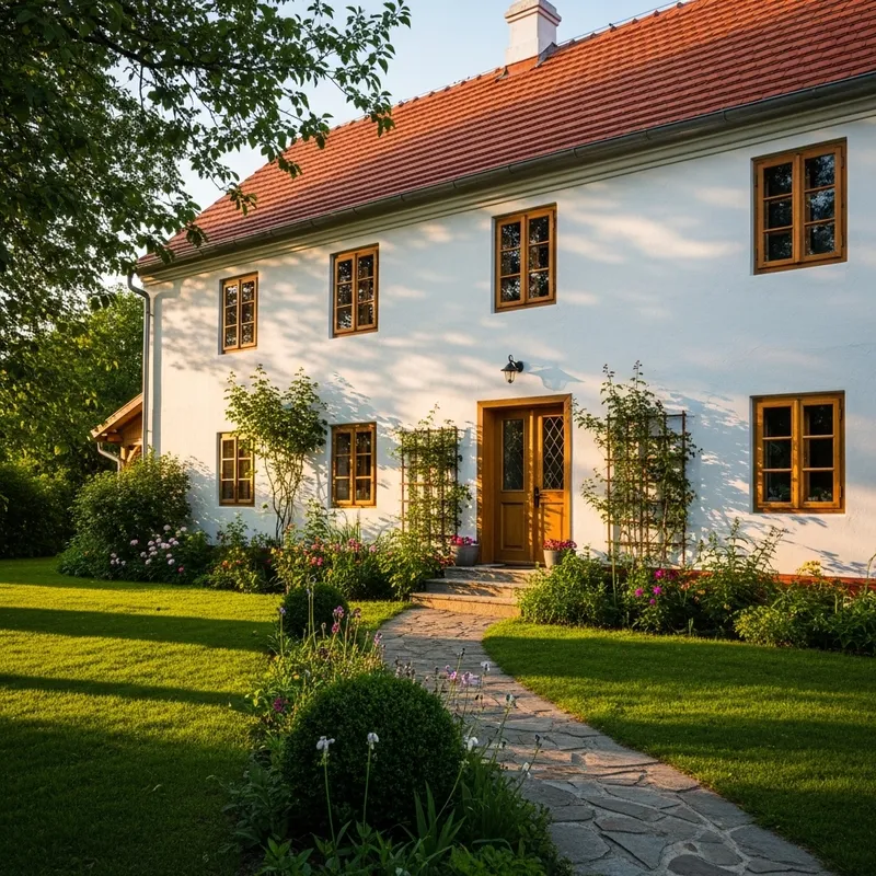 Traditional Countryside House with Red-Tiled Roof