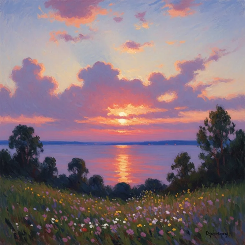 Sunset Impressionism: A Pastel Palette of Nature