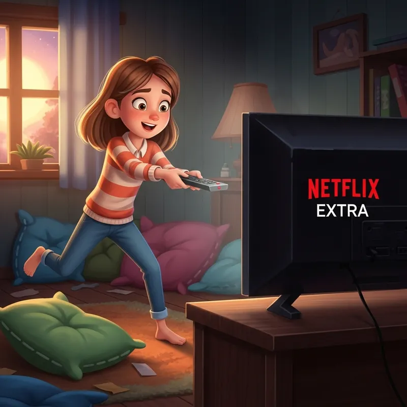 Netflix Extra - Animated Girl with Remote in Cozy Room