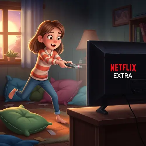 Netflix Extra Poster - Animated Girl with Remote Control