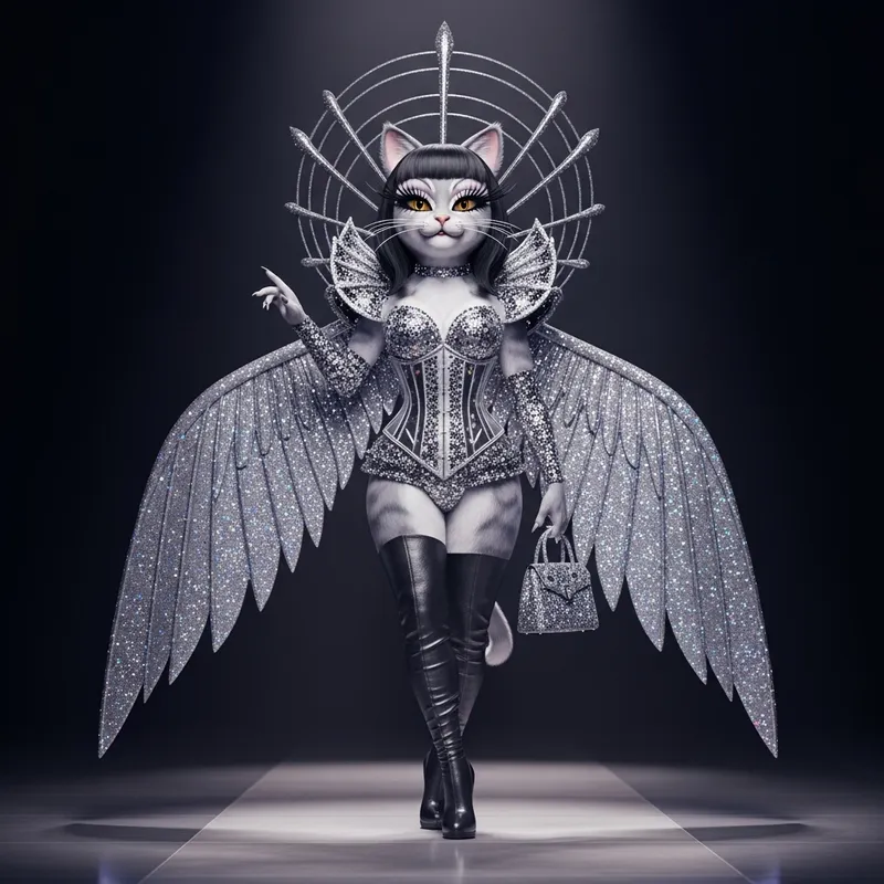 Tom the Cat in Silver Corset and Wings on Drag Race Mainstage
