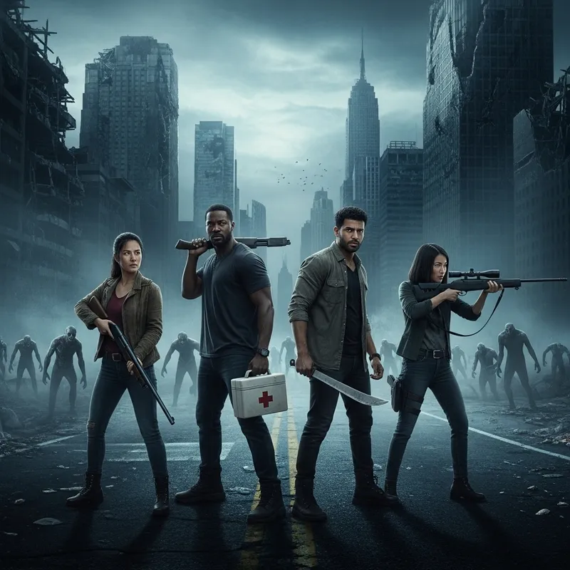 Dystopian Cityscape Survival: Diverse Team vs. Grotesque Horde Dystopian Cityscape Survival: Diverse Team vs. Grotesque Horde