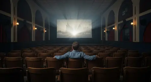 Vintage 1920's Movie Theatre with Man | Charming Cinema Scene