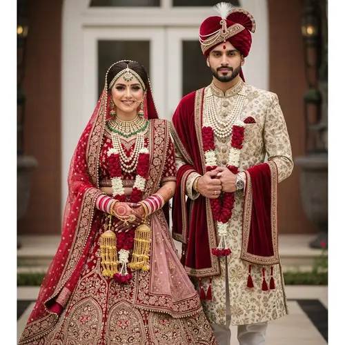 Traditional Pakistani Bridal and Groom Portrait | Exquisite Attire