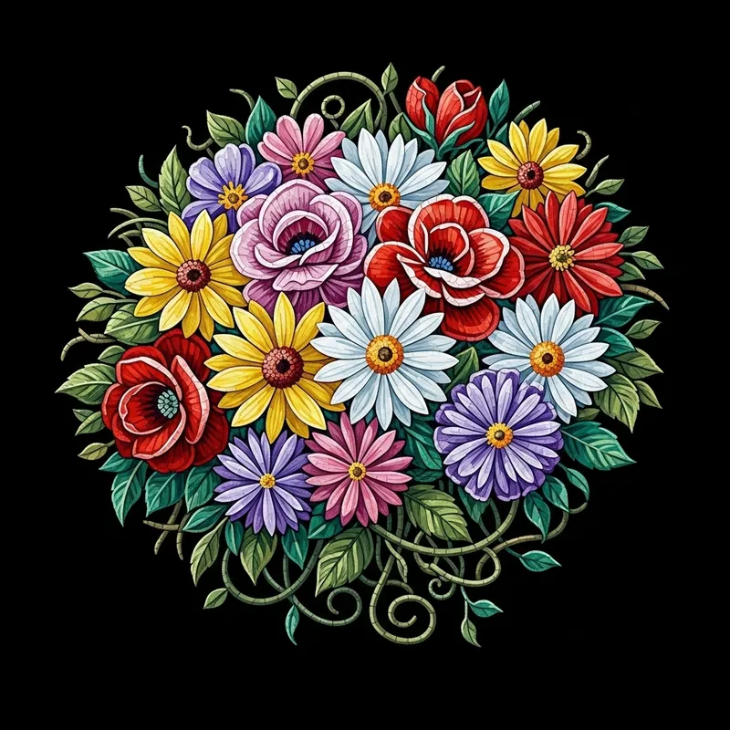 Mind Mosaic Flowers: Detailed Blooming Floral Art