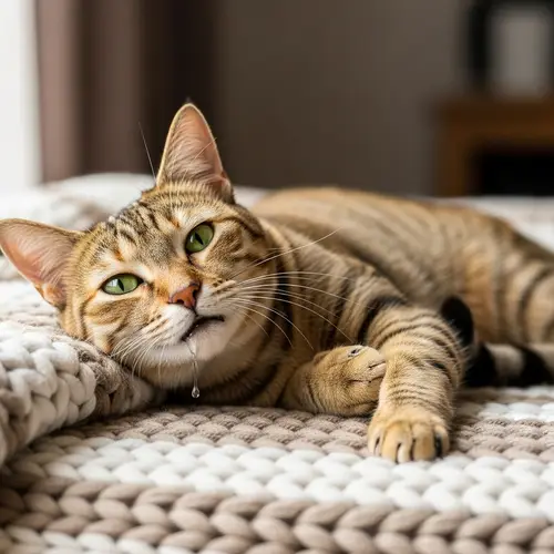 Content Cat on Cozy Blanket: Unique Kitten Purring Happily