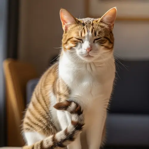 Adorable Cat with Soft Fur Coat About to Fall Asleep