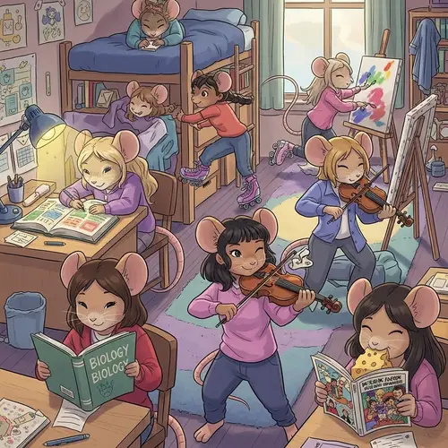 Mouse Girls Dorm: Lively Scene with Diverse Activities