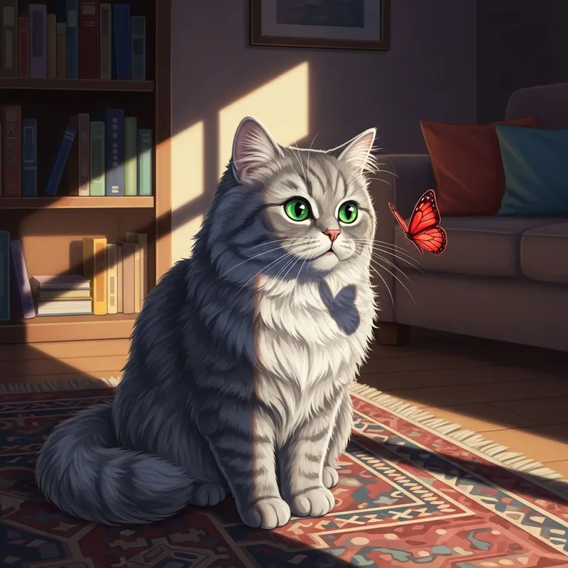 Fluffy Grey Persian Cat with Emerald Eyes