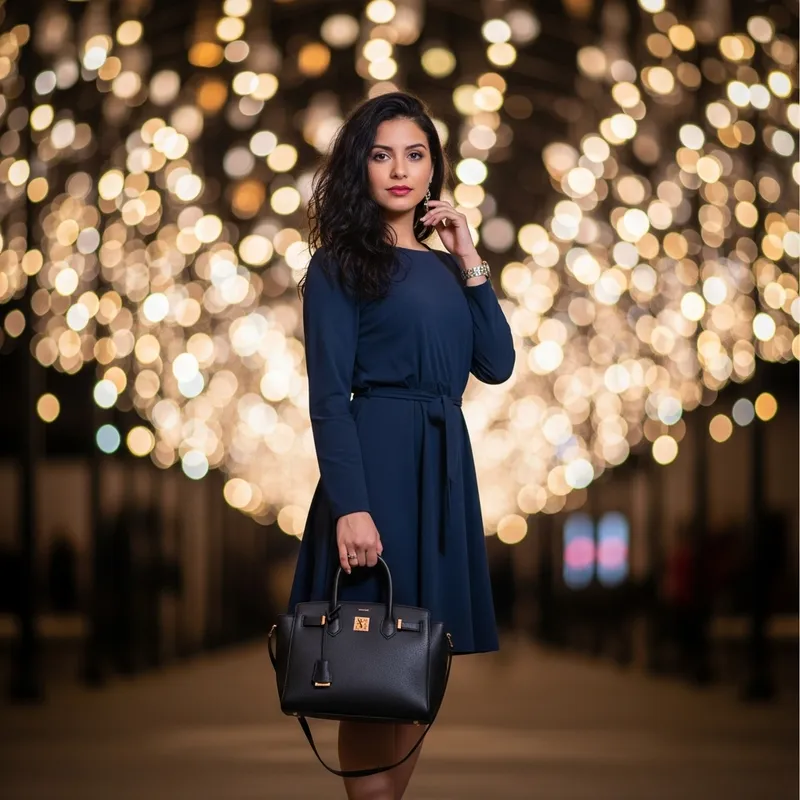 Captivating Young Hispanic Woman with Black Handbag | Tilt Shift Bokeh