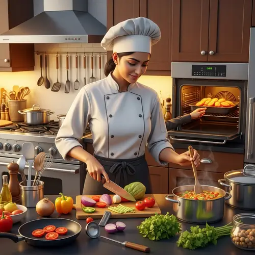 South Asian Female Cook in Modern Kitchen | Cooking Scene