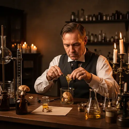 Discover Mushroom Resin Extract in a Vintage Lab