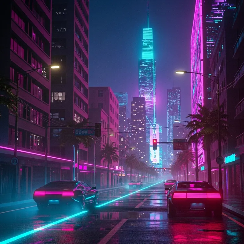 1980s Synthwave Aesthetic | Retro-Futuristic Urban Scene