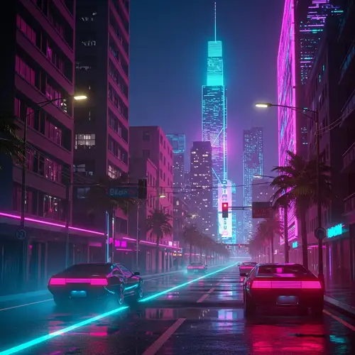 Retro-Futuristic Synthwave Imagery | Neon Lights Urban Scene