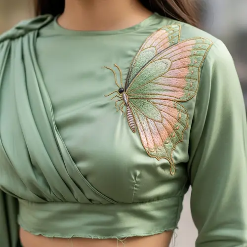 Fashionable Pistachio Crop Top with Butterfly Design