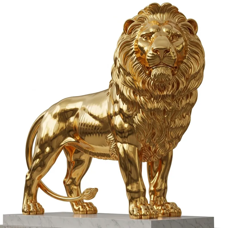 Majestic Gold Lion Statue | Artistic Beauty